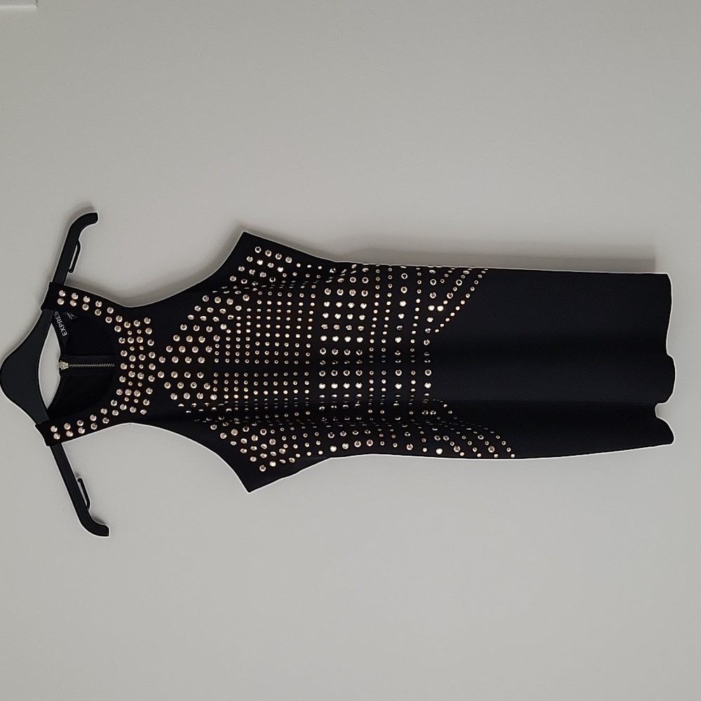 Express Women's Black Sleeveless Bodycon Dress with Gold Accents- Size S